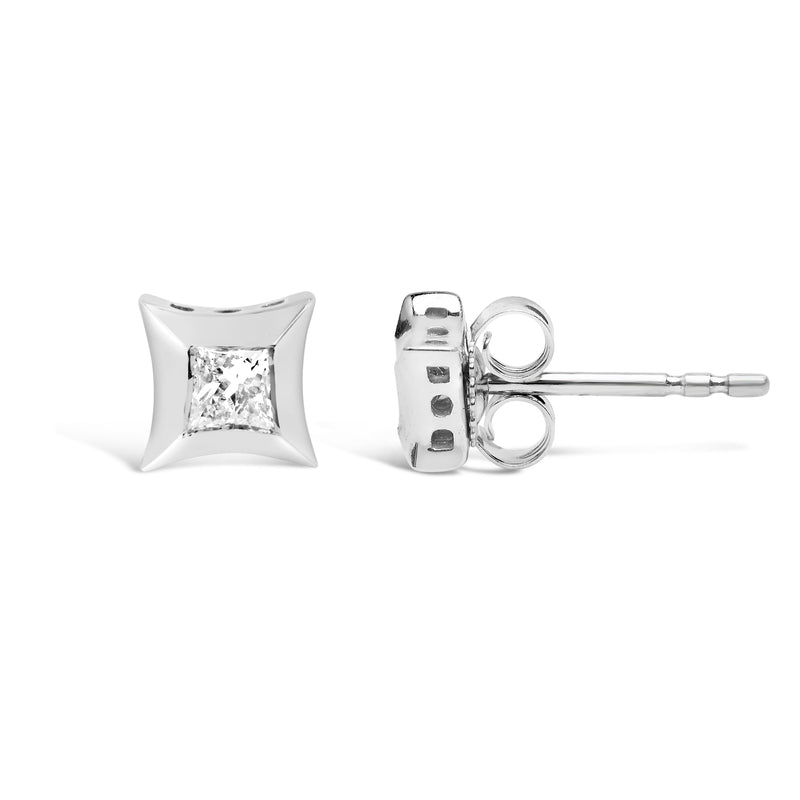 Bids.com 10K White Gold 1/5 Cttw Invisible Set Princess-Cut Diamond Stud Earrings (H-I Color, SI2-I1 Clarity) Earrings