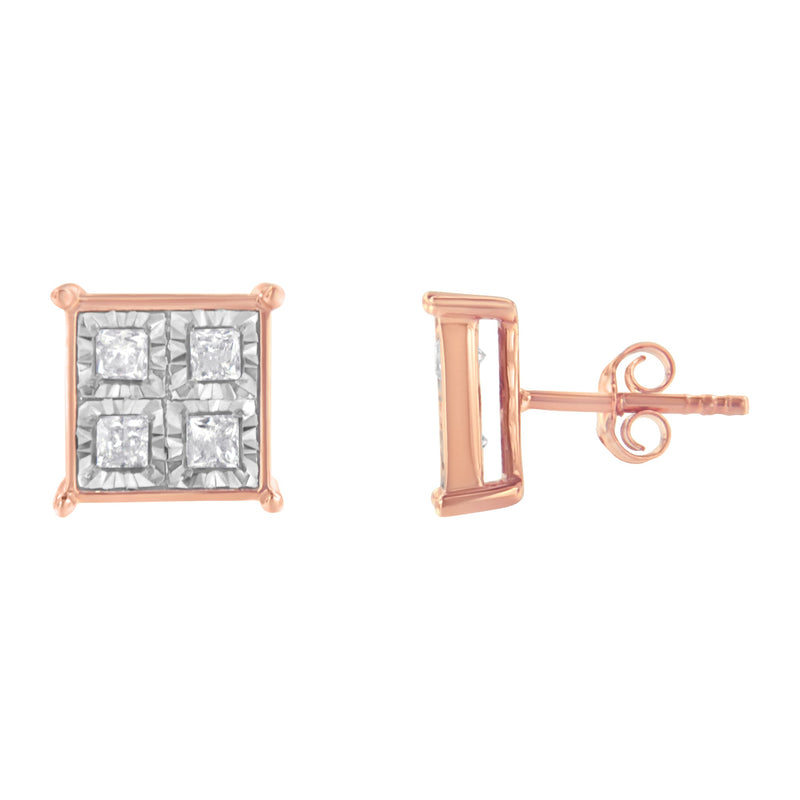 Bids.com Rose Gold Plated Sterling Silver Diamond Composite Stud Earrings (3/4 cttw, J-K Color, I1-I2 Clarity) Earrings