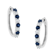 Bids.com 10K White Gold, Â½ Cttw Diamond, & Â½ Cttw Lab-Grown Blue Sapphire Leverback Hoop Earrings (H-I Color, I1-I2 Clarity) Earrings