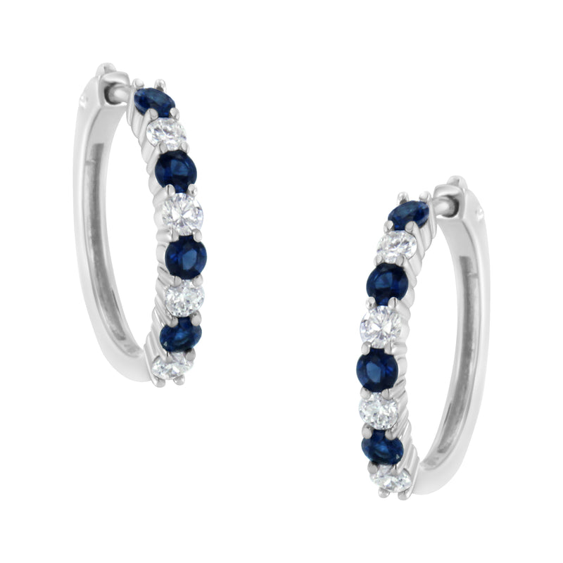Bids.com 10K White Gold, Â½ Cttw Diamond, & Â½ Cttw Lab-Grown Blue Sapphire Leverback Hoop Earrings (H-I Color, I1-I2 Clarity) Earrings