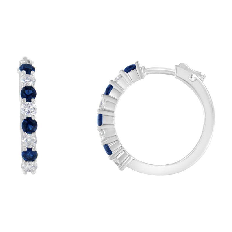 Bids.com 10K White Gold, Â½ Cttw Diamond, & Â½ Cttw Lab-Grown Blue Sapphire Leverback Hoop Earrings (H-I Color, I1-I2 Clarity) Earrings
