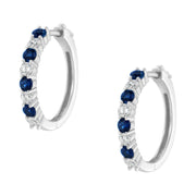 Bids.com 10K White Gold, Â½ Cttw Diamond, & Â½ Cttw Lab-Grown Blue Sapphire Leverback Hoop Earrings (H-I Color, I1-I2 Clarity) Earrings