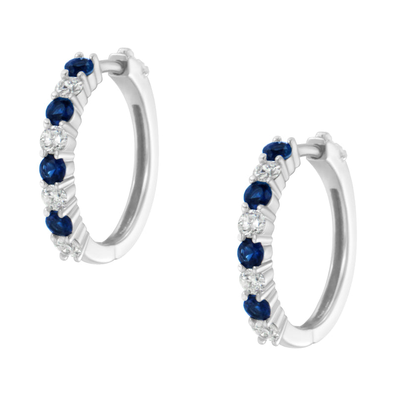 Bids.com 10K White Gold, Â½ Cttw Diamond, & Â½ Cttw Lab-Grown Blue Sapphire Leverback Hoop Earrings (H-I Color, I1-I2 Clarity) Earrings