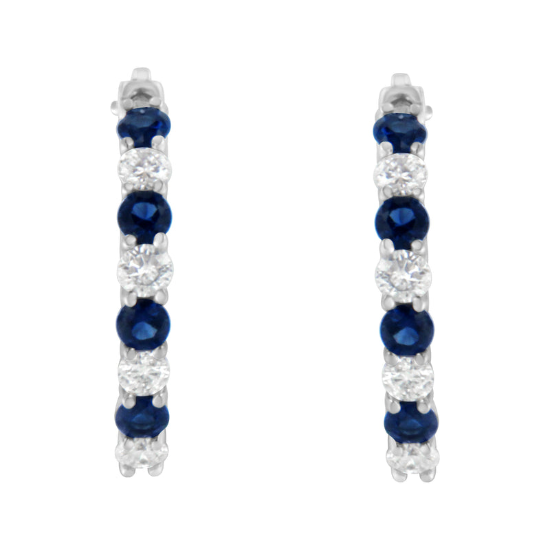 Bids.com 10K White Gold, Â½ Cttw Diamond, & Â½ Cttw Lab-Grown Blue Sapphire Leverback Hoop Earrings (H-I Color, I1-I2 Clarity) Earrings