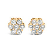 Bids.com 14K Yellow Gold 3/4 Cttw 7 Stone Floral Cluster Round Brilliant Cut Diamond Stud Earrings with Screw Backs (I-J Color, SI2-I1 Clarity) Earrings