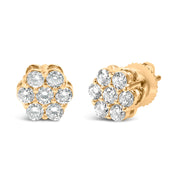 Bids.com 14K Yellow Gold 3/4 Cttw 7 Stone Floral Cluster Round Brilliant Cut Diamond Stud Earrings with Screw Backs (I-J Color, SI2-I1 Clarity) Earrings