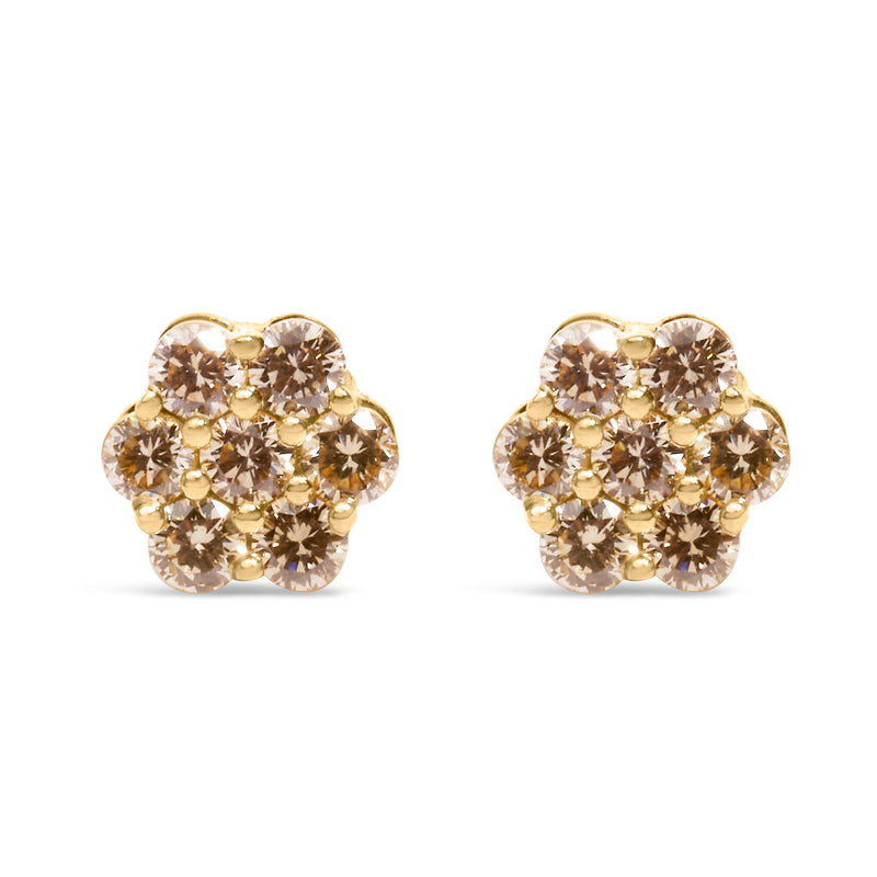 Bids.com 14K Yellow Gold 1.0 Cttw Diamond Floral Stud Earrings (J-K Color, VS2-SI1 Clarity) Earrings