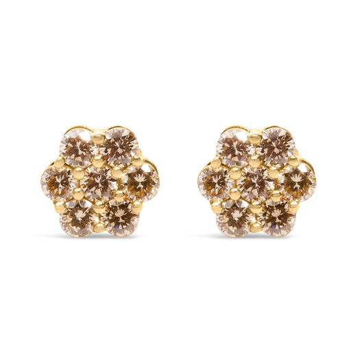 Bids.com 14K Yellow Gold 1.0 Cttw Diamond Floral Stud Earrings (J-K Color, VS2-SI1 Clarity) Earrings