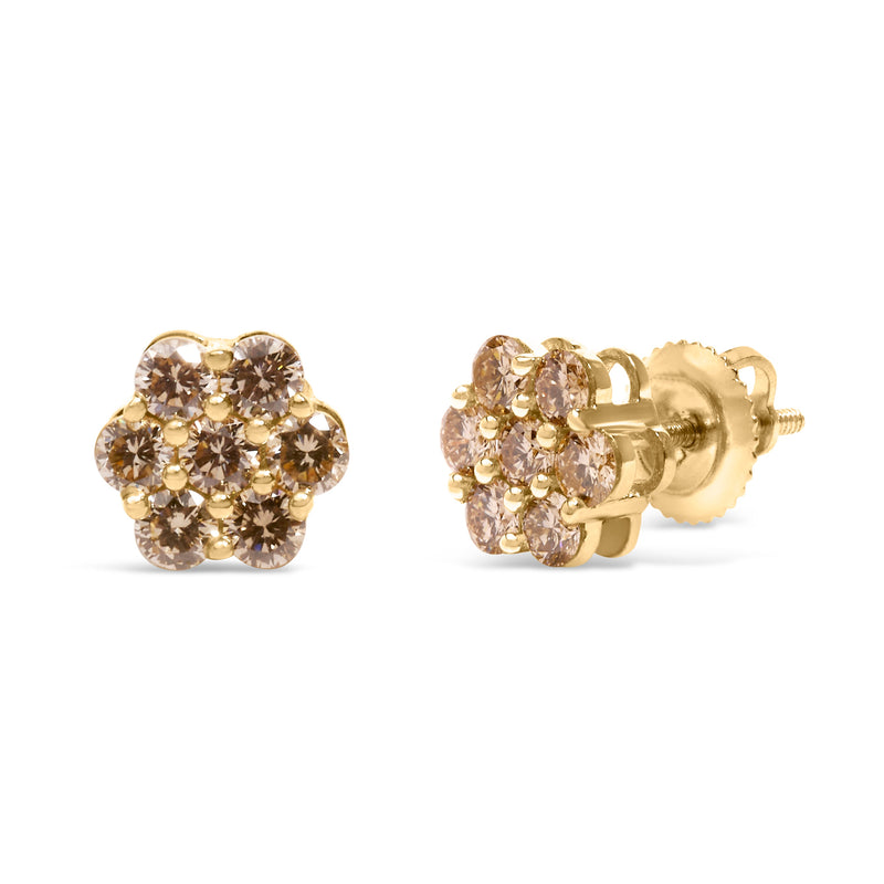 Bids.com 14K Yellow Gold 1.0 Cttw Diamond Floral Stud Earrings (J-K Color, VS2-SI1 Clarity) Earrings
