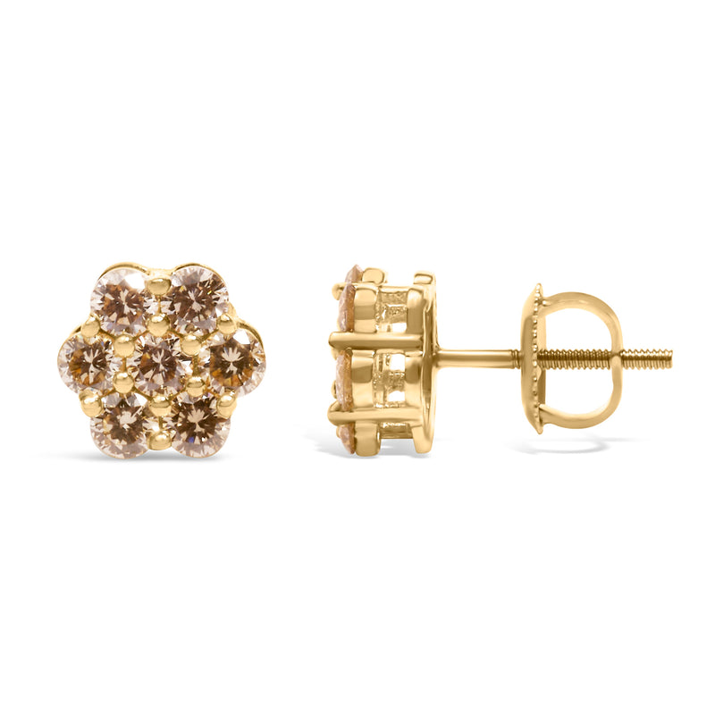 Bids.com 14K Yellow Gold 1.0 Cttw Diamond Floral Stud Earrings (J-K Color, VS2-SI1 Clarity) Earrings