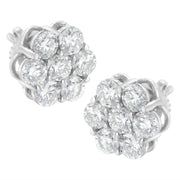 Bids.com Sterling Silver 2 cttw Floral Composite 7 Stone Diamond Stud Earring (I-J, I1-I2) Earrings