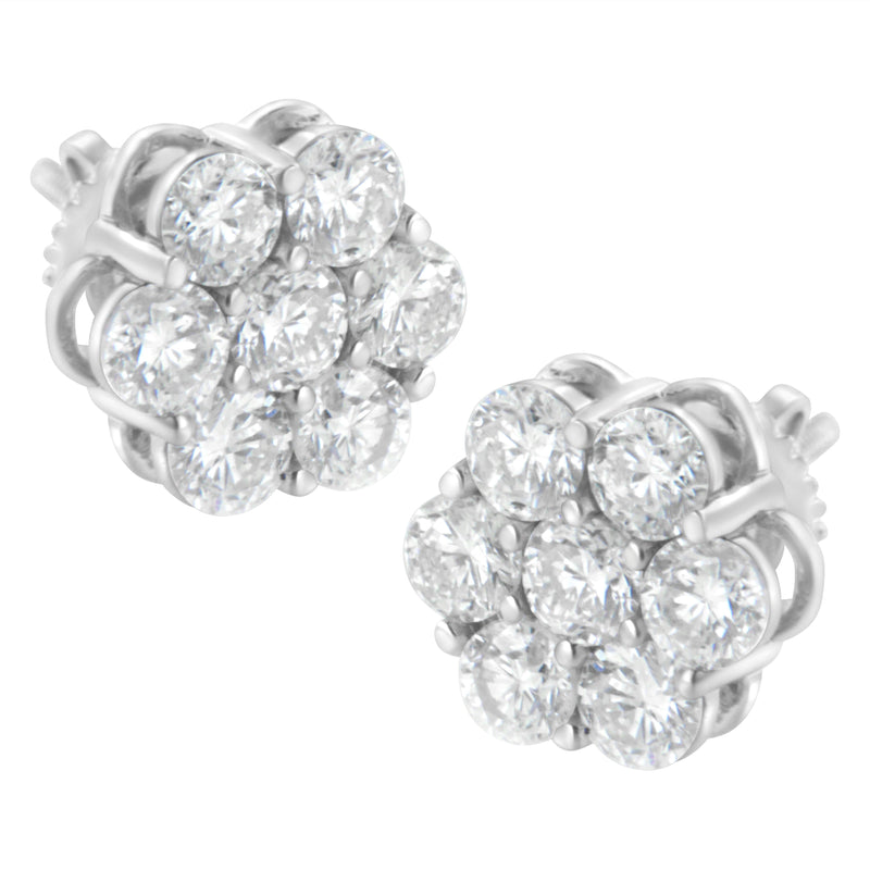 Bids.com Sterling Silver 2 cttw Floral Composite 7 Stone Diamond Stud Earring (I-J, I1-I2) Earrings
