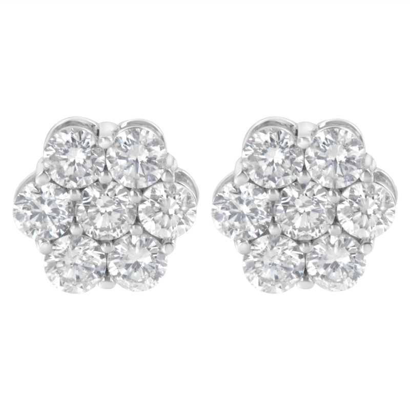 Bids.com Sterling Silver 2 cttw Floral Composite 7 Stone Diamond Stud Earring (I-J, I1-I2) Earrings