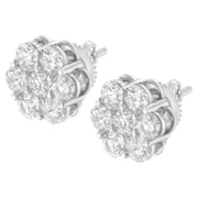 Bids.com Sterling Silver 2 cttw Floral Composite 7 Stone Diamond Stud Earring (I-J, I1-I2) Earrings