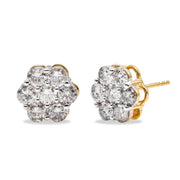 Bids.com 14K Yellow Gold 2.0 Cttw Diamond Floral Cluster Stud Earring with Screw Back (H-I Color, SI1-SI2 Clarity) Earrings