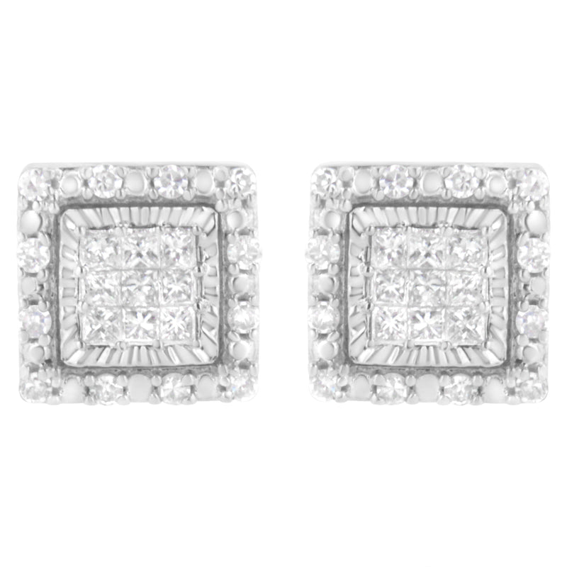 Bids.com 10K White Gold 1/2 cttw Invisible Set Princess-Cut Diamond Square Stud Earring (I-J Color, I1-I2 Clarity) Earrings