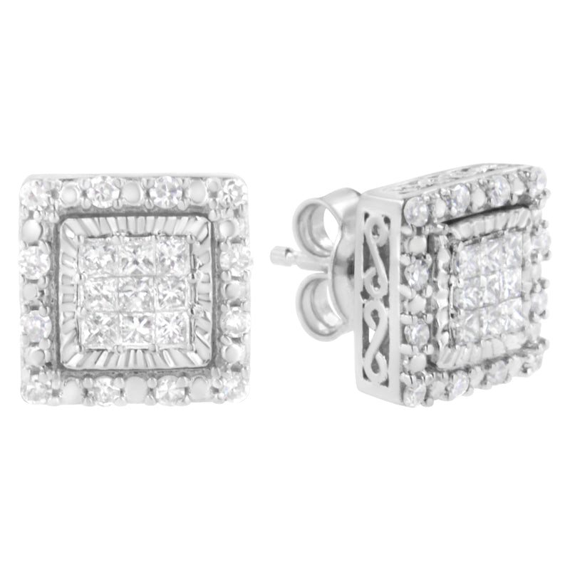 Bids.com 10K White Gold 1/2 cttw Invisible Set Princess-Cut Diamond Square Stud Earring (I-J Color, I1-I2 Clarity) Earrings