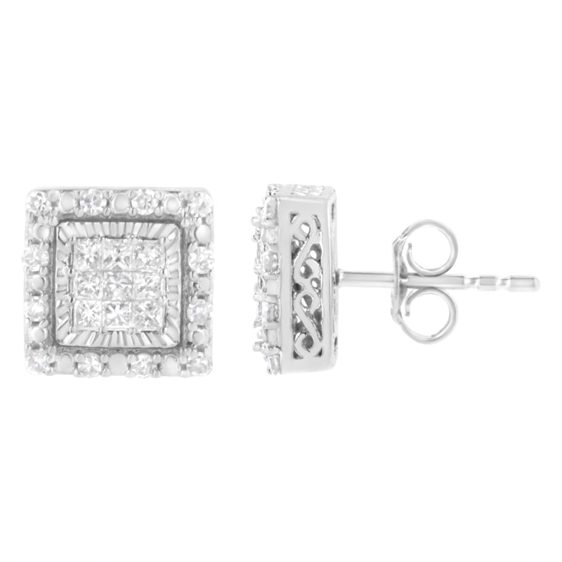 Bids.com 10K White Gold 1/2 cttw Invisible Set Princess-Cut Diamond Square Stud Earring (I-J Color, I1-I2 Clarity) Earrings