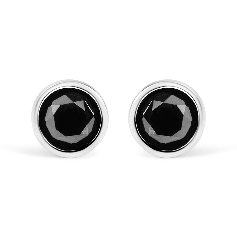 Bids.com .925 Sterling Silver 4.00 Cttw Round Brilliant-Cut Black Diamond Bezel-Set Stud Earrings with Screw Backs (Fancy Color-Enhanced, I2-I3 Clarity) Earrings