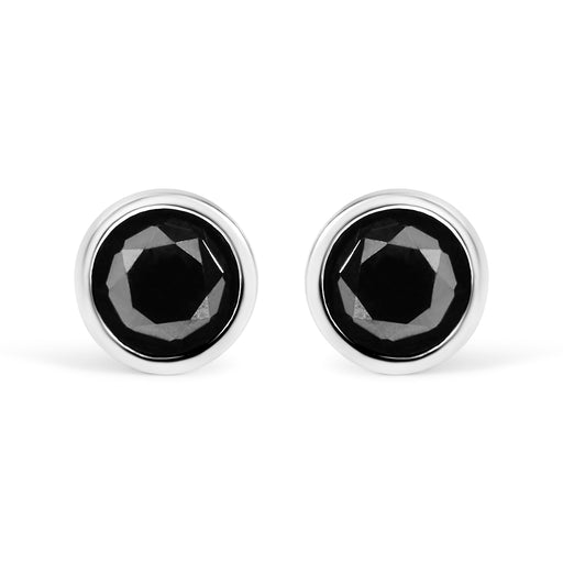 Bids.com .925 Sterling Silver 4.00 Cttw Round Brilliant-Cut Black Diamond Bezel-Set Stud Earrings with Screw Backs (Fancy Color-Enhanced, I2-I3 Clarity) Earrings