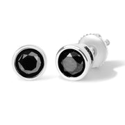 Bids.com .925 Sterling Silver 4.00 Cttw Round Brilliant-Cut Black Diamond Bezel-Set Stud Earrings with Screw Backs (Fancy Color-Enhanced, I2-I3 Clarity) Earrings