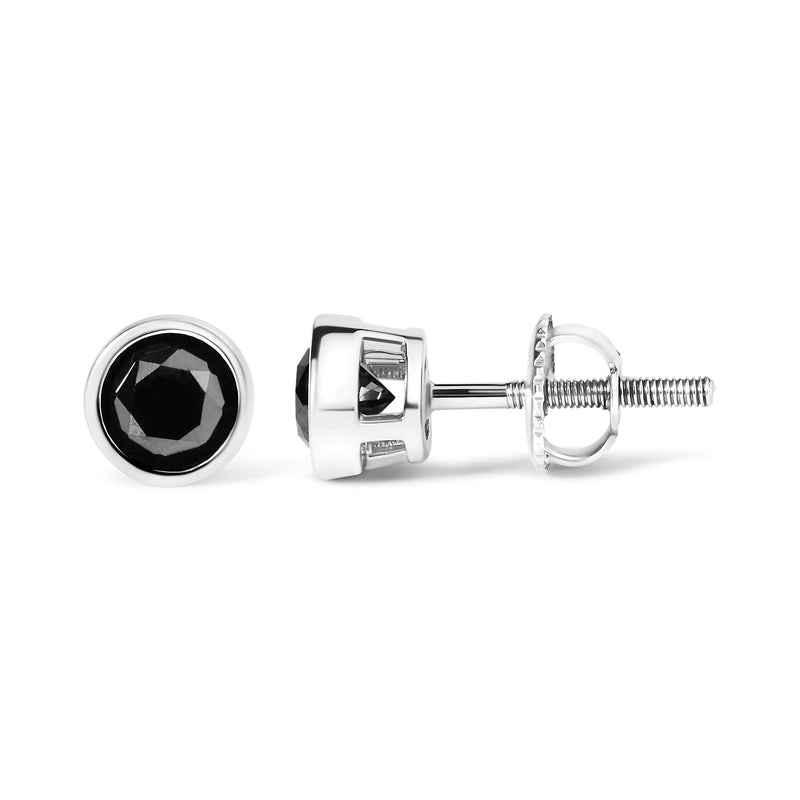 Bids.com .925 Sterling Silver 4.00 Cttw Round Brilliant-Cut Black Diamond Bezel-Set Stud Earrings with Screw Backs (Fancy Color-Enhanced, I2-I3 Clarity) Earrings