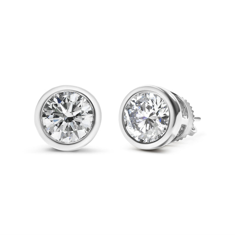 Bids.com 14K White Gold 1.0 Cttw Lab Grown Diamond Screw-Back Classic Bezel Solitaire Stud Earrings (G-H Color, VS2-SI1 Clarity) Earrings
