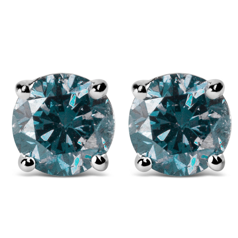 Bids.com 14K White Gold 1/2 Cttw Round Brilliant Cut Lab Grown Blue Diamond 4-Prong Classic Solitaire Stud Earrings (Blue Color, VVS2-VS1 Clarity) Earrings