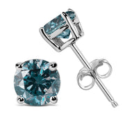 Bids.com 14K White Gold 1/2 Cttw Round Brilliant Cut Lab Grown Blue Diamond 4-Prong Classic Solitaire Stud Earrings (Blue Color, VVS2-VS1 Clarity) Earrings
