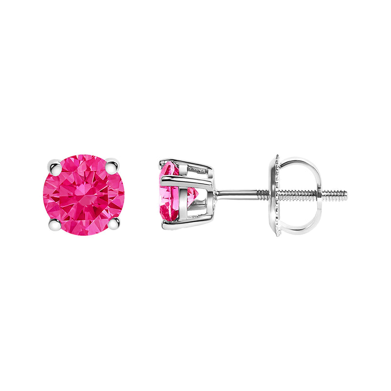 Bids.com 14K White Gold 1.0 Cttw Round Brilliant Cut Lab Grown Pink Diamond 4-Prong Classic Solitaire Earrings (Pink Color, VVS2-VS1 Clarity) Earrings