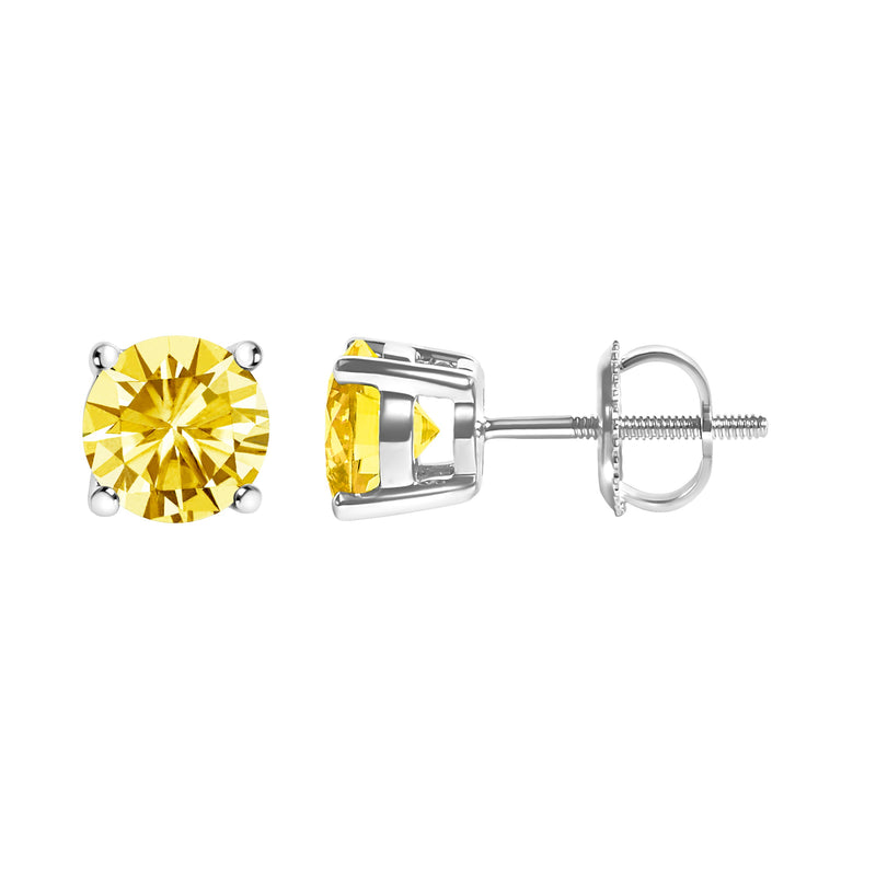 Bids.com 14K White Gold 1.0 Cttw Lab Grown Yellow Diamond Solitaire Stud Earrings (Yellow Color, VS2-SI1 Clarity) Earrings
