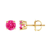 Bids.com 14K Yellow Gold 1.00 Cttw Round Brilliant Cut Lab Grown Pink Diamond 4-Prong Classic Solitaire Earrings (Pink Color, VVS2-VS1 Clarity) Earrings