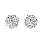 Bids.com .925 Sterling Silver 1/2 cttw Prong Set Round-Cut Diamond Cluster Stud Earring (I-J Color, I2-I3 Clarity) Earrings