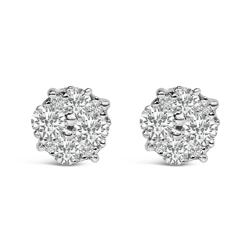 Bids.com .925 Sterling Silver 1/2 cttw Prong Set Round-Cut Diamond Cluster Stud Earring (I-J Color, I2-I3 Clarity) Earrings