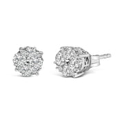 Bids.com .925 Sterling Silver 1/2 cttw Prong Set Round-Cut Diamond Cluster Stud Earring (I-J Color, I2-I3 Clarity) Earrings