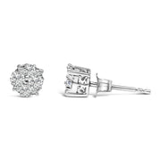 Bids.com .925 Sterling Silver 1/2 cttw Prong Set Round-Cut Diamond Cluster Stud Earring (I-J Color, I2-I3 Clarity) Earrings