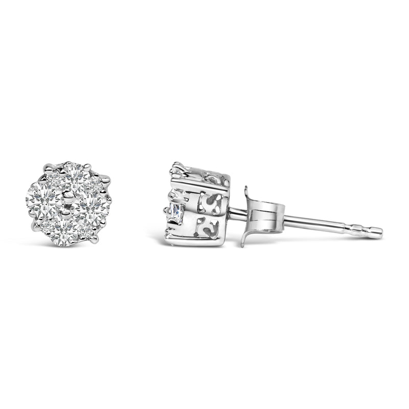 Bids.com .925 Sterling Silver 1/2 cttw Prong Set Round-Cut Diamond Cluster Stud Earring (I-J Color, I2-I3 Clarity) Earrings