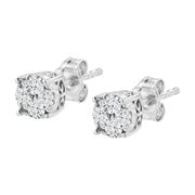 Bids.com .925 Sterling Silver 1/2 cttw Prong Set Round-Cut Diamond Cluster Stud Earring (I-J Color, I2-I3 Clarity) Earrings