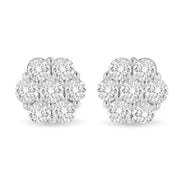 Bids.com 14K White Gold 3 cttw Prong Set Round-Cut Diamond Floral Cluster Stud Earring (I-J Color, SI1-SI2 Clarity) Earrings