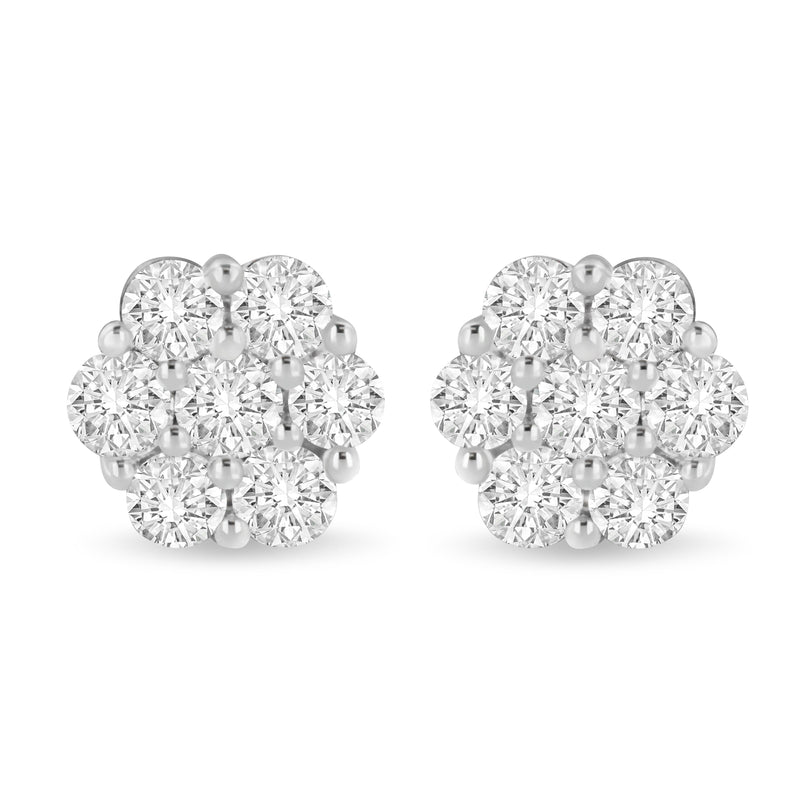 Bids.com 14K White Gold 3 cttw Prong Set Round-Cut Diamond Floral Cluster Stud Earring (I-J Color, SI1-SI2 Clarity) Earrings