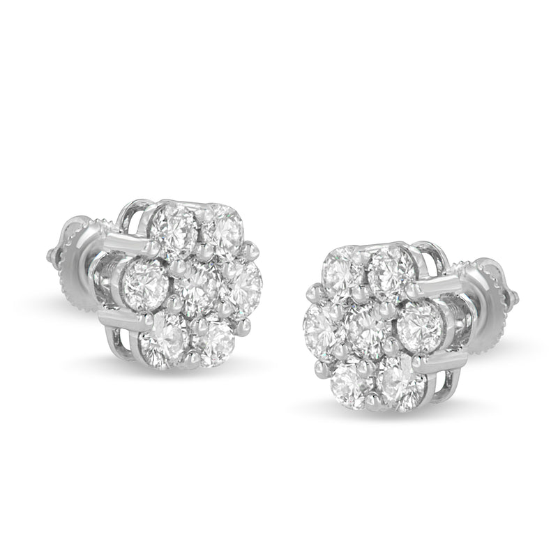 Bids.com 14K White Gold 3 cttw Prong Set Round-Cut Diamond Floral Cluster Stud Earring (I-J Color, SI1-SI2 Clarity) Earrings