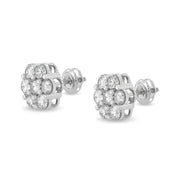 Bids.com 14K White Gold 3 cttw Prong Set Round-Cut Diamond Floral Cluster Stud Earring (I-J Color, SI1-SI2 Clarity) Earrings