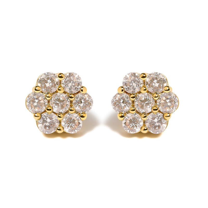 Bids.com 14K Yellow Gold 3.0 Cttw Diamond Floral Cluster Stud Earring Earrings