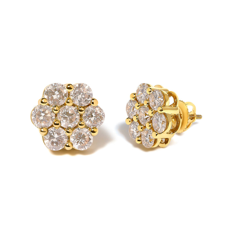 Bids.com 14K Yellow Gold 3.0 Cttw Diamond Floral Cluster Stud Earring Earrings