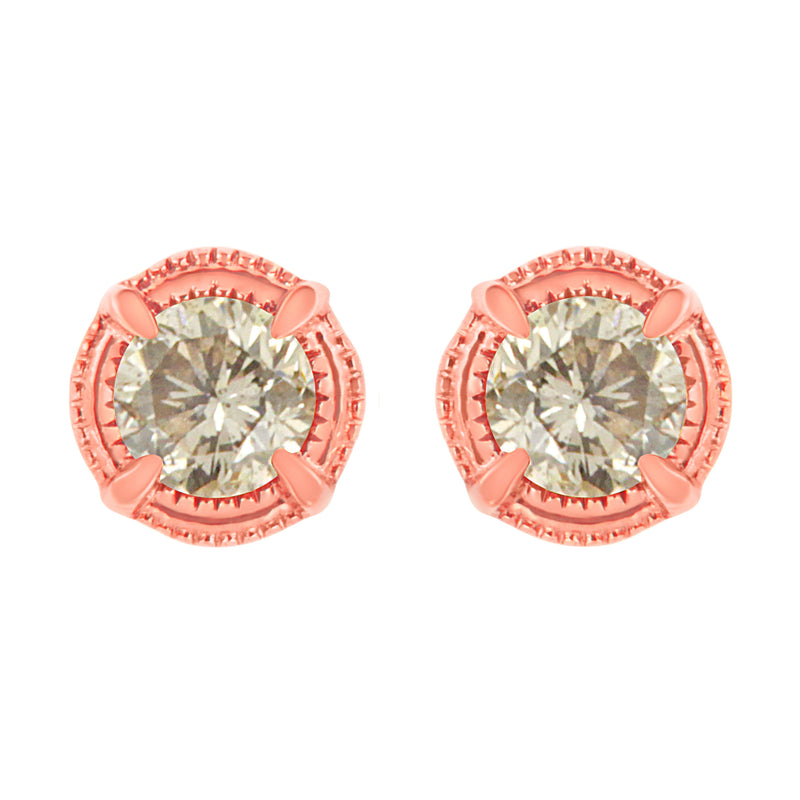 Bids.com 14K Yellow Gold Plated .925 Sterling Silver 1.0 Cttw Round Brilliant Cut Diamond Solitaire Milgrain Stud Earrings (K-L Color, I2-I3 Clarity) Earrings