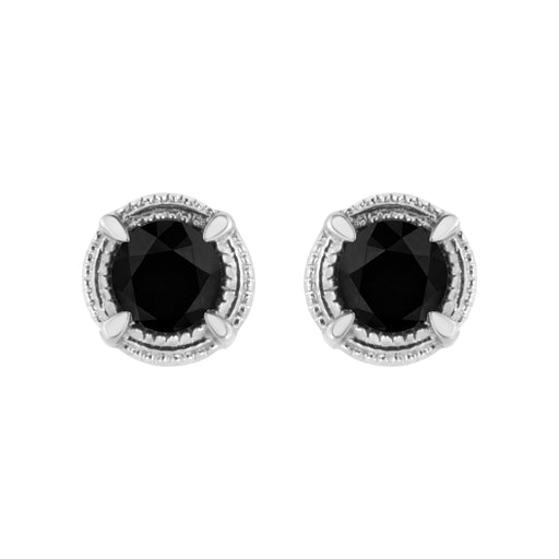 Bids.com .925 Sterling Silver 1 cttw Treated Black Diamond Modern 4-Prong Solitaire Milgrain Stud Earrings (Black Color, I1-I2 Clarity) Earrings