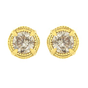 Bids.com 14K Yellow Gold Plated .925 Sterling Silver 1.0 Cttw Round Brilliant Cut Diamond Solitaire Milgrain Stud Earrings (K-L Color, I2-I3 Clarity) Earrings