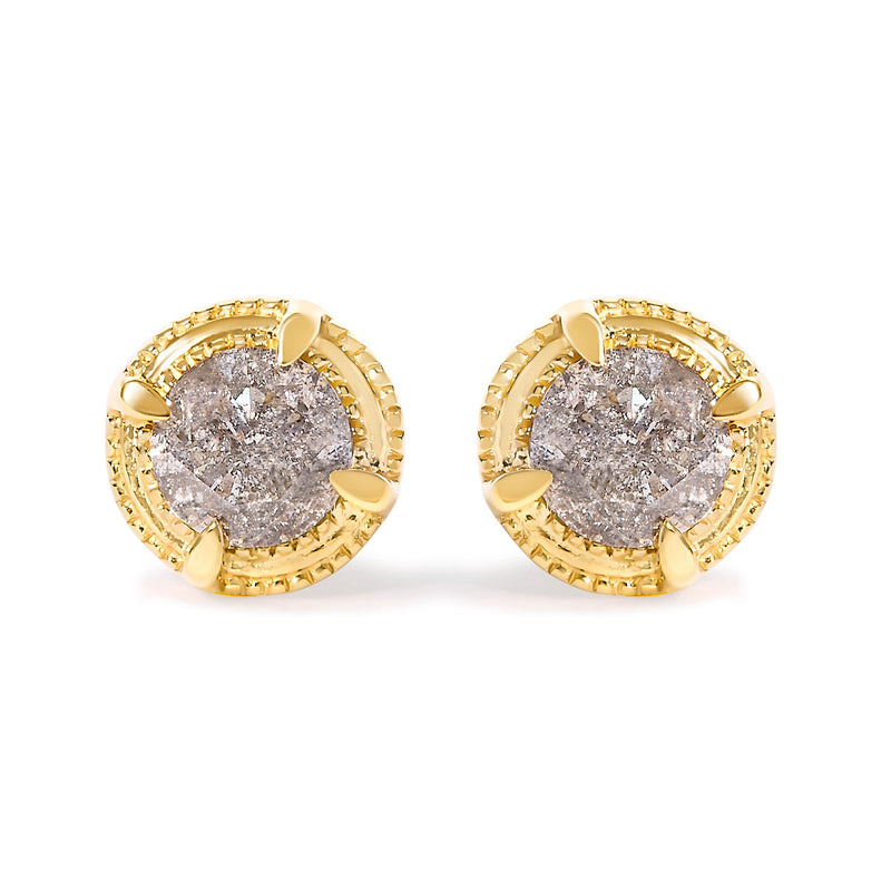 Bids.com 14K Yellow Gold Plated .925 Sterling Silver 1.0 Cttw Round Brilliant Cut Diamond Solitaire Milgrain Stud Earrings (K-L Color, I2-I3 Clarity) Earrings