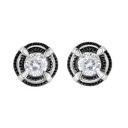 Bids.com Black Rhodium Plated .925 Sterling Silver Round 1-1/2 cttw Diamond Double Halo 4-Prong Solitaire Milgrain Stud Earrings (H-I Color, I2-I3 Clarity) Earrings