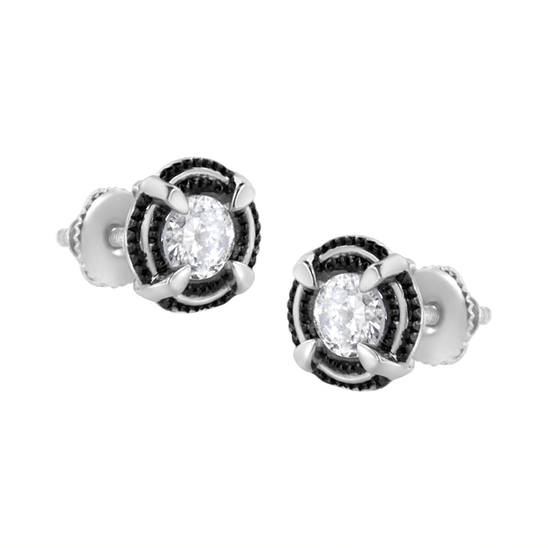 Bids.com Black Rhodium Plated .925 Sterling Silver Round 1-1/2 cttw Diamond Double Halo 4-Prong Solitaire Milgrain Stud Earrings (H-I Color, I2-I3 Clarity) Earrings